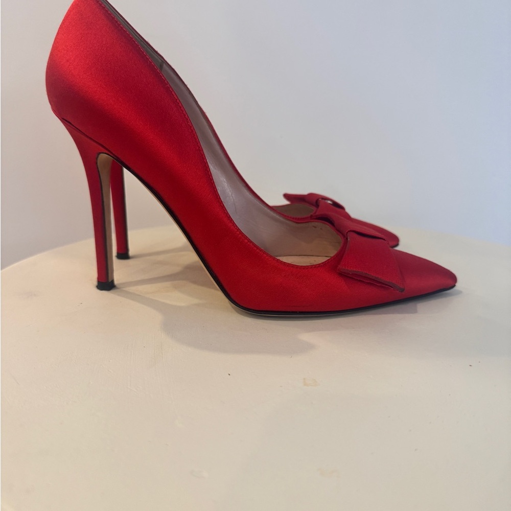 kate spade Red Satin Pointed-Toe Bow Stiletto Heels